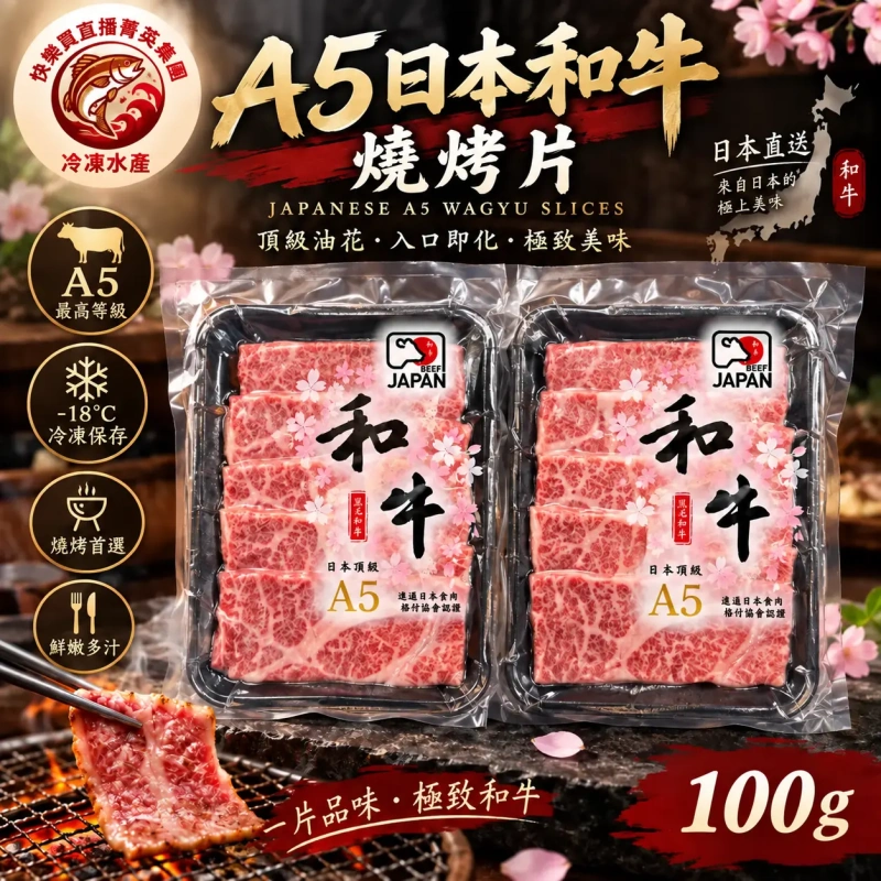 【社群限時優惠】1KG共10盒只要$1280 日本A5櫻花和牛燒烤片 100G/盒